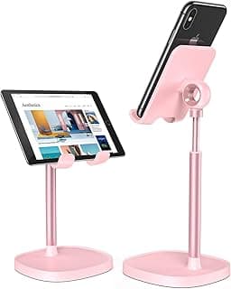 LISEN Pink Phone Stand for Home Desk, Room Vanity Decor Kitchen Accessories, Cute Phone Holder Bathroom Living Dorm Room Essentials Offices Desk Accessories for iPad mini 4-10 in Pink Gifts | Home Desk, Vanity Decor, Compatible with iPad mini, Cute Design, Pink Gifts, Pink Bathroom Living Dorm Room Essentials Decor