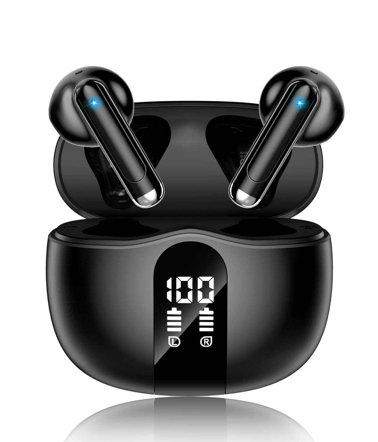 Wireless Earbuds, 2026 Bluetooth 5.4 Headphones Bass Stereo Ear Buds with Noise Cancelling Mic, LED Display in Ear Earphones 50H Playtime Ear Buds, IP7 Waterproof for Laptop Pad Phones Deep Black
