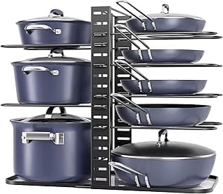 ORDORA Pots and Pans Organizer Under Cabinet 14.55" Height, Adjustable 8-Tier Pot Organizers inside Cabinet, Kitchen Organizers and Storage Fit 6-11 inch Lightweight Cookware