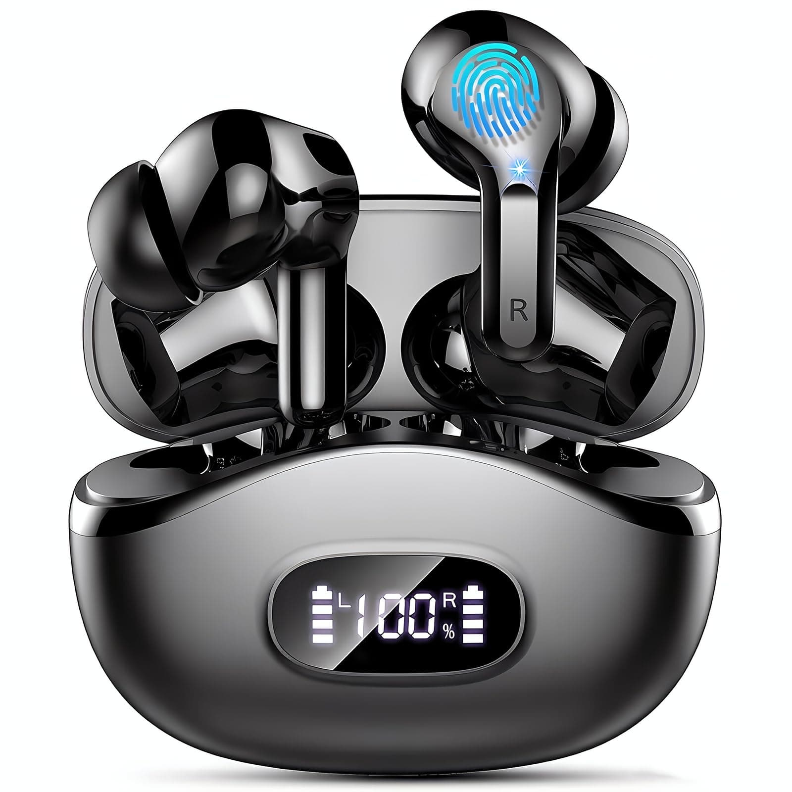 Wireless Earbuds, 48Hrs 2026 Bluetooth Headphones, Hi-Fi Stereo Deep Bass Ear Buds, ENC Noise Cancelling Mic, Clear Calls, IP-X7 Waterproof, USB Sport Earphones in Ear for Phones Laptop Pad, Black